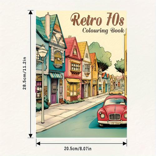 TEMU Livre de Coloriage Rétro des Années 70 pour Adultes - Détendez-vous, 22 Pages, 8.07x11.2"" - Parfait pour les Anniversaires, les Fêtes & de Rentrée Scolaire