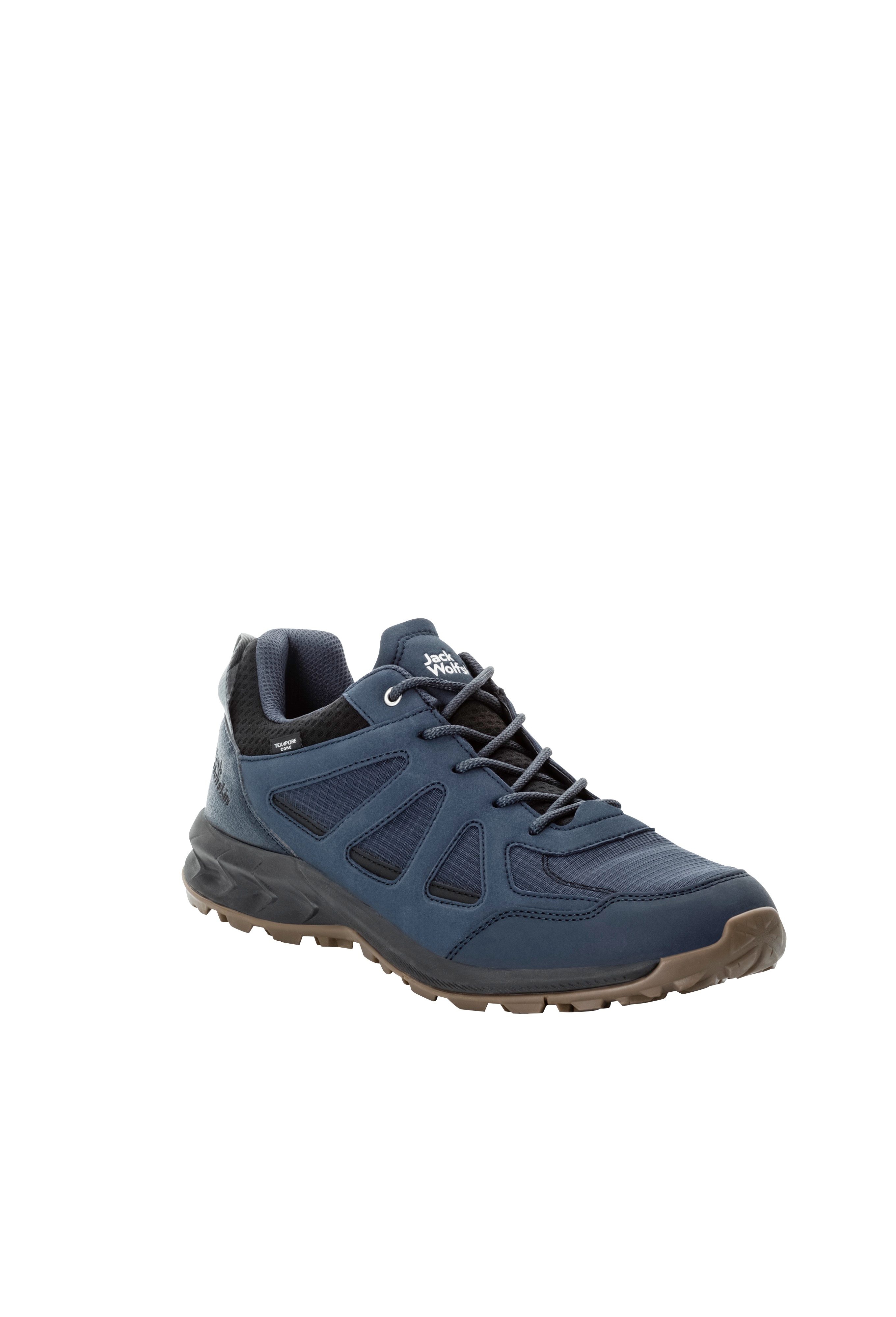 Wanderschuh JACK WOLFSKIN "WOODLAND 2 TEXAPORE LOW M", Gr. 45, blau (night blau), Synthetik, Sportlich, Schuhe, wasserdicht, Trekkingschuh, Topseller