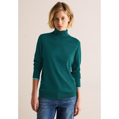 Rollkragenpullover CECIL, Damen, Gr. XL (44), blau (petrol grün), Web, Stoff, 60% Baumwolle, 40% Viskose, kontrastfarbene Details, Basic, normal normal, hoch geschlossener Ausschnitt, Langarm Bündchen, Pullover, aus Baumwolle mit Stretchanteil Image