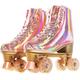 JajaHoho Roller Skates for Women, Holographic High Top PU Leather Rollerskates, Shiny Double-Row Four Pink Glitter Wheels Quad Skates for Girls and Age 8-50 Indoor Outdoor (Size 8, Rose Gold)
