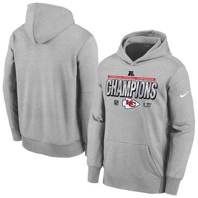 Youth Nike Heather Gray Kansas City Chiefs 2024 AFC Champions Locker Room Trophy Collection Fleece Pullover Hoodie Image