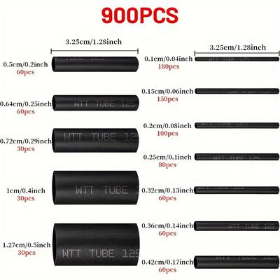 TEMU 900pcs Eventronic Wire Tubing Kit, Industrial Tubing For Wires, 2:1 Marine Grade Wrap, Premium Large Electrical Tape ( Sizes Image