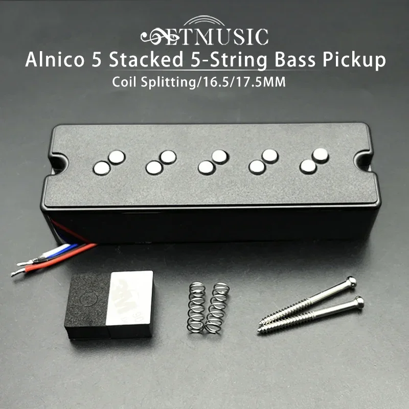Alnico 5 5-Saiter-Bass-Humbucker mit versehrtem Polstück, Rauschunterdrückung, 16,5/17,5 mm Stangenabstand, 4 Leitungen, geteilte Spule für Bass Image