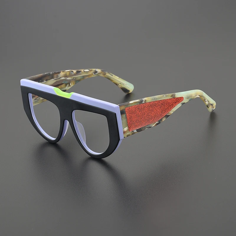 Nische Mode Brille Rahmen Retro Patchwork mehrfarbigen Designer breiten Rand Cat-Eye großen Rahmen Hip Hop Persönlichkeit Rezept Glas