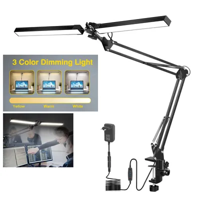 NEWACALOX Double Head LED Desk Lamp 24W Architect Desk Lamps for Home Office 3 Color Modes Eye Protection Modern Desk Lamp