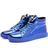 Luxuriöse blaue High-Top-Sneaker für Herren, Skateboard-Schuhe, große Größe 47, Lackleder, Herren-Turnschuhe, Plattform, rutschfeste Herren-Freizeitschuhe