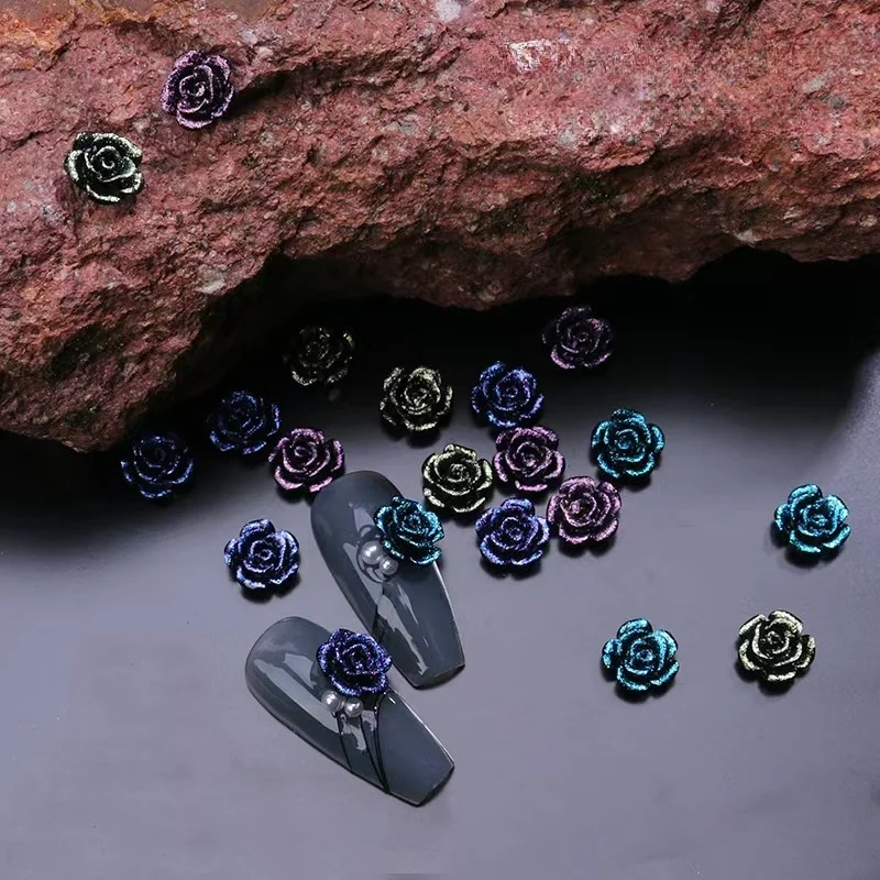 20/50/100PCS/8MM Retro Nail art Kamelie Zubehör Dunkle Dreidimensionale Rosenblüten Nagel Zubehör dekoration Image