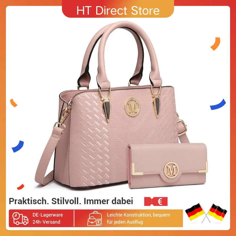 Miss Lulu Damen Handtasche Mittelgroß, Shopper Set für Damen, Elegante Handtasche aus PU-Leder, Ideal für Alltag, Arbeit
