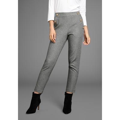 Schlupfhose LAURA SCOTT, Damen, Gr. 34, N-Gr, grau, Web, Obermaterial: 98% Polyester, 2% Elasthan, meliert, feminin, figurbetont knöchelfrei, Hosen, mit goldfarbenen Zierknöpfen Image