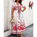 Damen kleid lang Casual kleid A Linie Kleid Sommerkleid Boho-Kleid Elegant Hawaiianisch Stilvoll Urlaub Täglich Verabredung Regular Fit Blumen Kurzarm V Ausschnitt Weiß Sommer