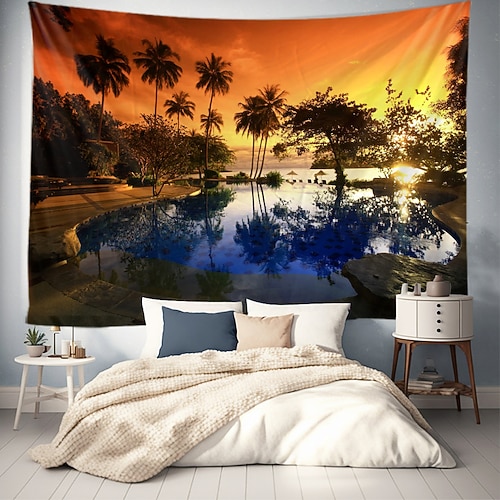 Sommer Palmen Hängende Wandteppich Wandkunst Große Wandteppich Wandmalerei Dekor Fotohintergrund Decke Vorhang Zuhause Schlafzimmer Wohnzimmer Dekoration Image