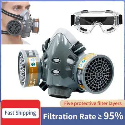 Painting Gas Mask Respirator Set Dual Charcoal Filters Spray Chemical Industry Pesticide Anti Fog