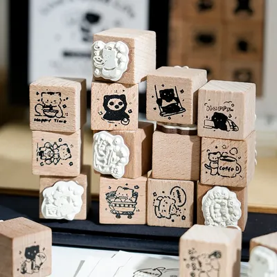 Yoofun Cute Little Black Cat Decoration Stamp Retro Wooden Rubber Stamps for Scrapbooking Journaling
