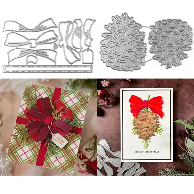 Bow-knot Ribbon Edge Metal Cutting Dies Pinecone Mould Knife for DIY Christmas Scrapbooking Paper