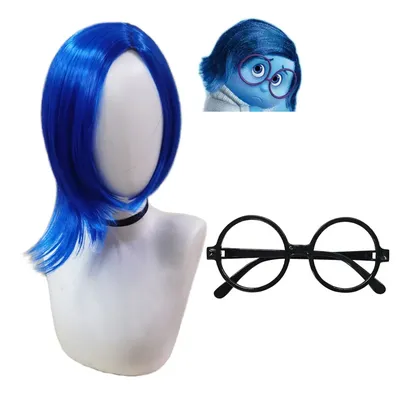 Anime Sadness Wig Short Blue Wig for Women Short Bob Wig for Halloween Cosplay Outfit Wig Synthetic