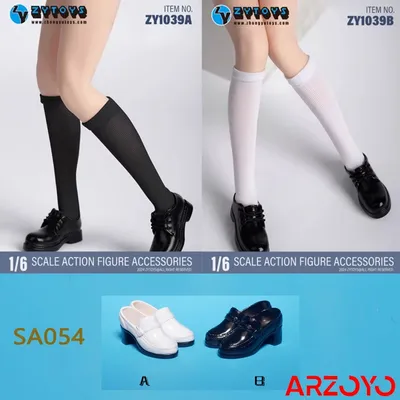 ZYTOYS ZY1030 ZY1039 1/6 Sweet Academic Leather Shoes Solid Mid Length Socks Model For 12" Female
