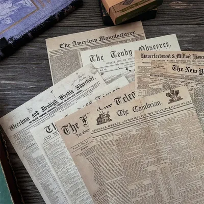 8 Sheet Vintage Newspaper Decorative Craft Paper Junk Journal Ephemera Retro DIY Album Diary