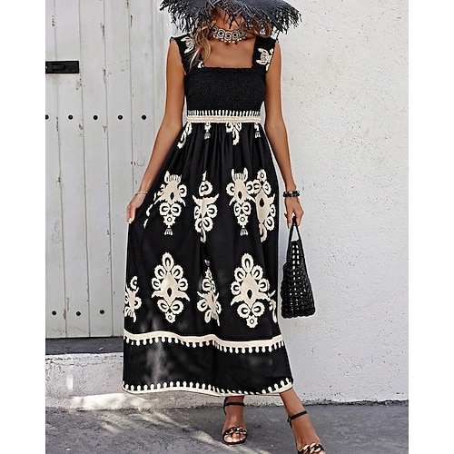 Per donna Abito lungo Abito lungo Abito casual Abito linea A Abito estivo Abito boho Boemia Hawaiano Moda Da mare Giornaliero Appuntamento Standard Pop art Senza maniche Squadrata Nero Rosa Rosso