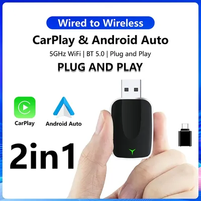 2in1 Plug and Play WiFi Fast Connect Wireless CarPlay Adapter Wireless Android Auto Dongle Box For