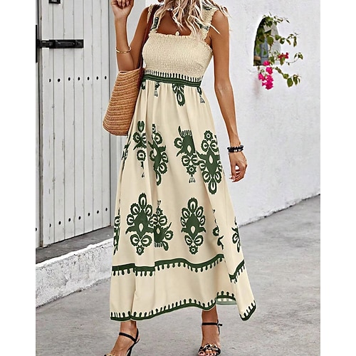 Per donna Abito lungo Abito lungo Abito casual Abito linea A Abito estivo Abito boho Boemia Hawaiano Moda Da mare Giornaliero Appuntamento Standard Pop art Senza maniche Squadrata Nero Rosa Rosso