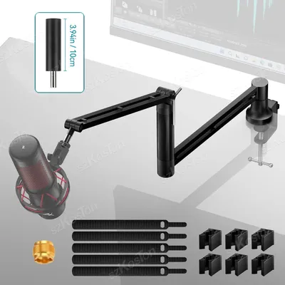 Adjustable Microphone Boom Arm Extended Riser with Cable Management Low Profile Mic Arm Gaming