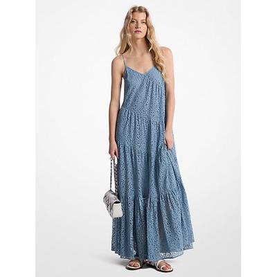 Michael Kors Floral Lace Tiered Slip Dress Blue M