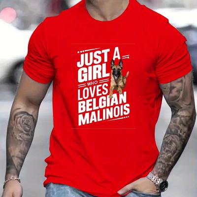 TEMU Men's T-shirt, Belgian Malinois Pattern Print Short Sleeve Crew Neck Tees For Summer, Casual Outdoor Comfy Clothing For Male Image
