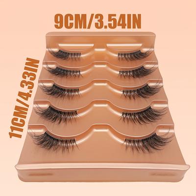 TEMU 5 Pairs Fluffy & Doll Half-lashes, D , 10-15mm - -to-apply False Eyelashes For Beginners, Reusable Image
