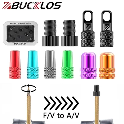 BUCKLOS Bicycle Tire Valve Adapter Aluminum Alloy Bike Presta Valves Convert To Schrader Valves Bicycle Tire Valve Cap