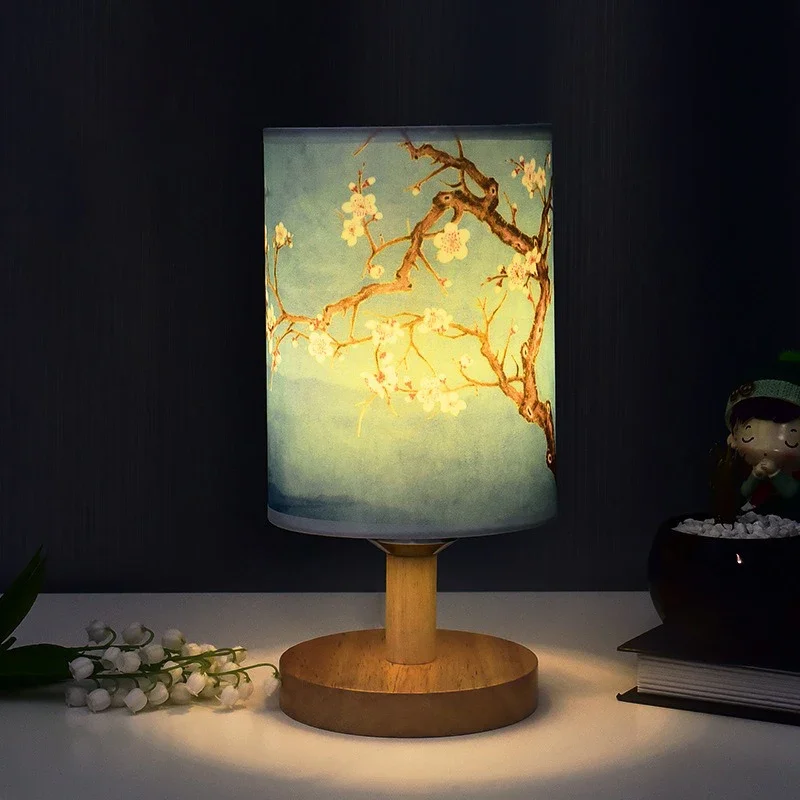 LED Quadratische Dekoration Tischlampen Einfache Chinesischen Stil Dimmbare EU Stecker Nachtlicht Stoff Lampenschirm Schlafzimmer Nachttisch Lichter