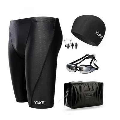 Mens Swimsuits Swimming Trunks Flat Angle Swimming Shorts Waterproof Quick Drying Swimming Goggles Cap Swimming Equipment 2023