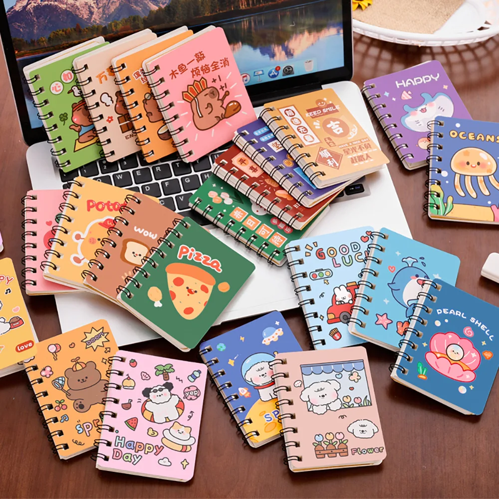 Cartoon-Rollover-Spulenbuch, kleines Geschenk für Studenten, A7, leeres Notizbuch, niedliches Text-Tierbuch, Wochenplaner, Arbeitsplaner Image