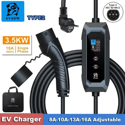 evsow Tragbares EV-Ladegerät Typ 2 16 A 3,5 kW Wallbox-Ladestation für Elektrofahrzeuge, 1-phasiges Image