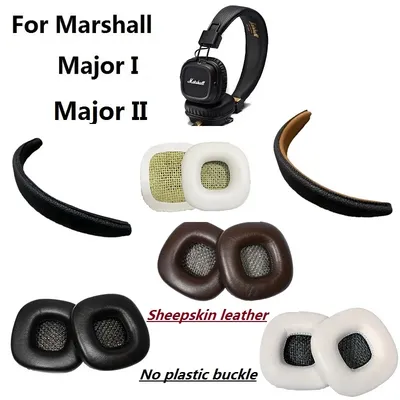 Ohrpolster aus echtem Schaffell für Marshall Major I II Major 1 und 2 Kopfhörer, Ersatz-Ohrenschützer, Ohrpolster, Stirnband aus Leder Image
