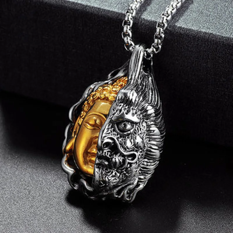 Neue Männer Halskette Gothic Buddha Dämon Anhänger Kragen 21 Zoll Hiphop Rock Colar Kubanische Kette Link Halskette Freund Geschenk