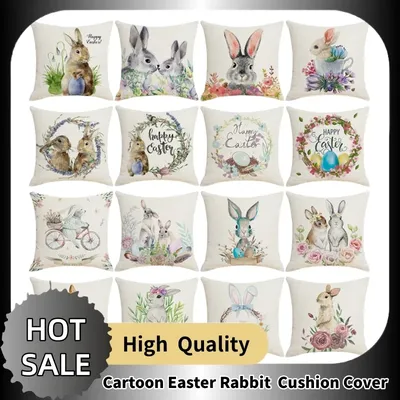 Cartoon Ostern Kissen bezug Leinen Haushalts waren bedruckte Kissen bezug Kaninchen Serie Kissen Image