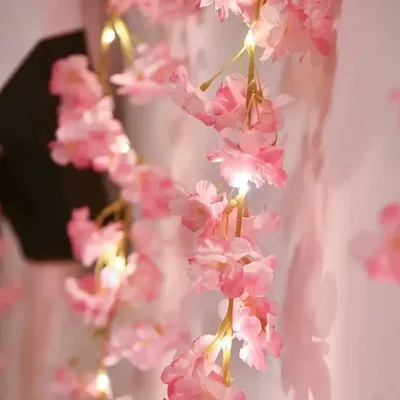 2M20LED Cherry Blossom String Light Garland Artificial Flower Garland Vines Fairy Lights for Bedroom Wedding Party Decoration