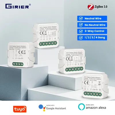 GIRIER Tuya ZigBee Smart Switch Modul kein neutraler/neutraler Draht erforderlich Smart DIY Light Breaker unterstützt Zwei-Wege-Steuerung Alexa