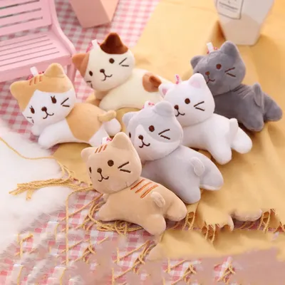 Cartoon cute Six-color tilt head lying plush toy Cat Kitten doll backpack pendant decoration Christmas Halloween gift preferred