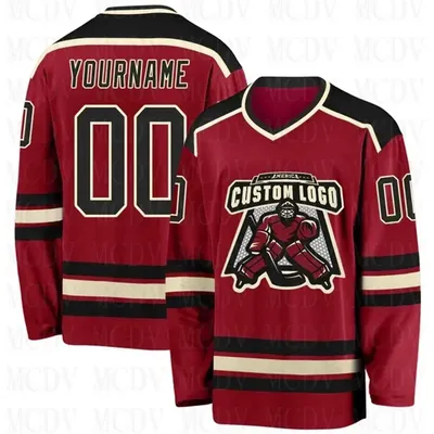 Custom Maroon Black- Hockey Jersey 3D Print You Name Number Youth Mens Women Ice Hockey Jersey
