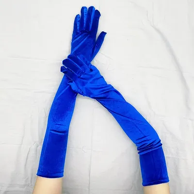 Christmas Party Women Winter Thicken Sapphire Blue Gold Velvet Long Gloves Cosplay Costume