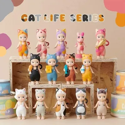 Kawaii Sonny Angel Meow Daily Series Blind Box Toy Cat Chiu Play Doll Desktop Decoration Action Figures Children Gift