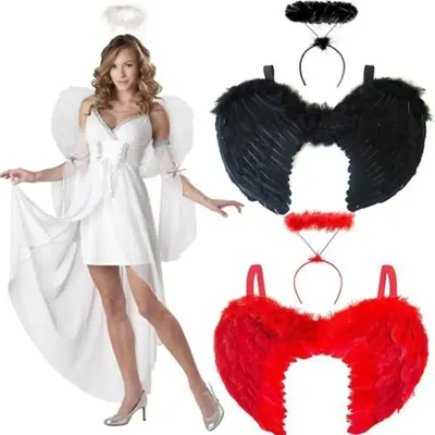 Angel Fairy Feather Wings Halo Halloween Costume Christmas Cosplay Fancy Dress Adults&Kids Unisex