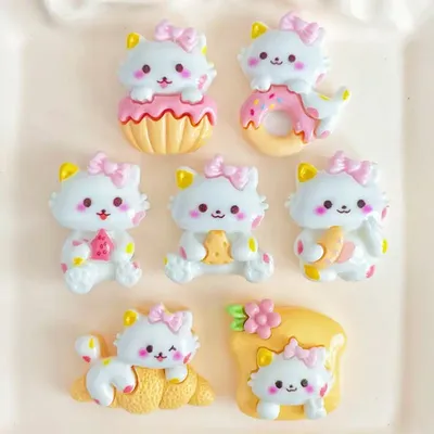 10Pcs New Cute Cartoon Cake Cat Series Flat Back Resin Cabochons Scrapbooking DIY Jewelry Craft