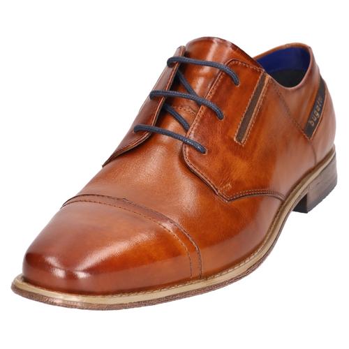 Schnürschuh BUGATTI, Herren, Gr. 46, braun (cognac used), Leder, elegant, Schuhe, Blockabsatz, Abendschuh, Festtagsschuh mit Stretcheinsätzen