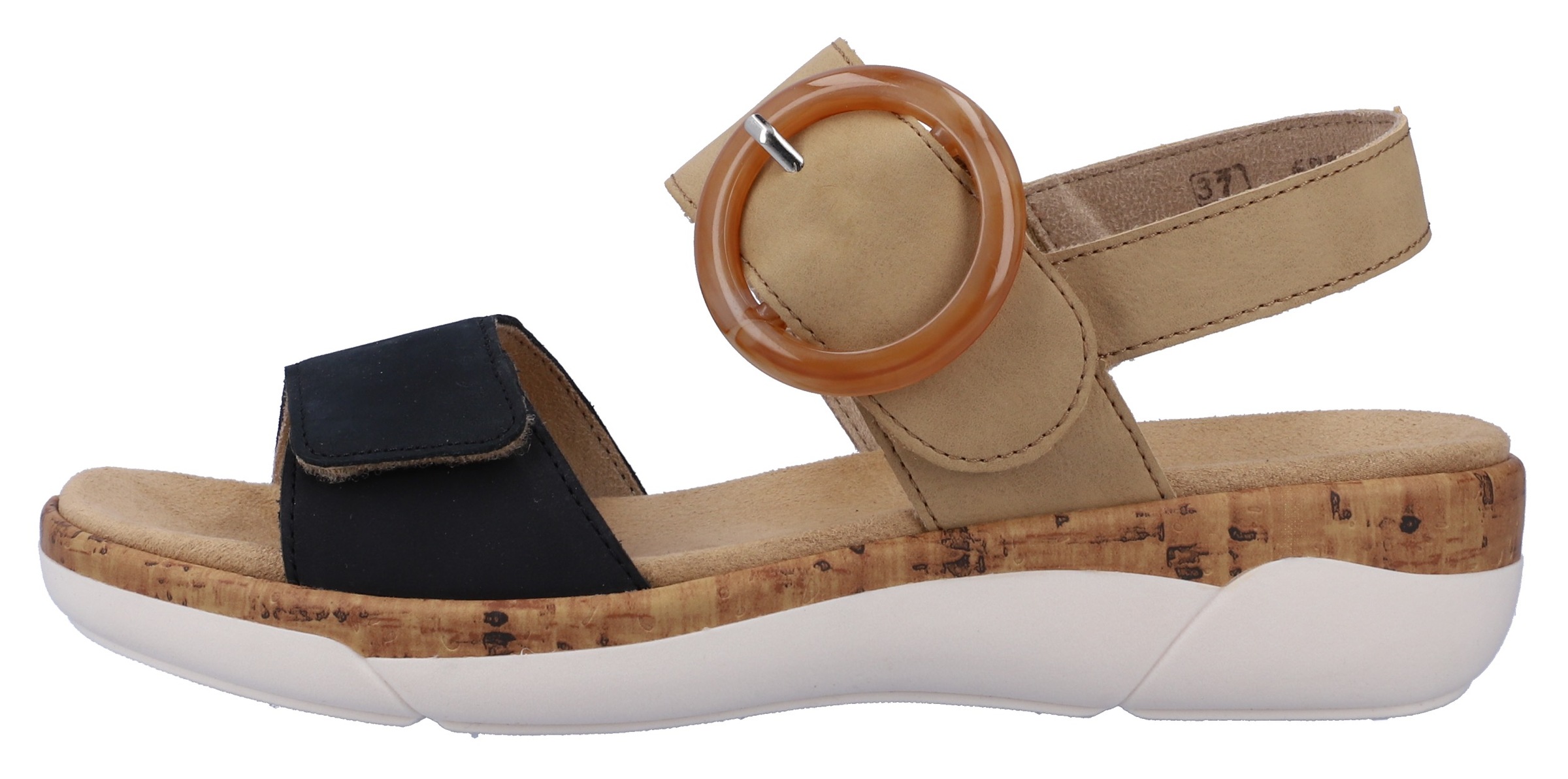 Keilsandalette REMONTE, Damen, Gr. 43, blau (sand, dunkelblau), Leder, Lederimitat, Schuhe, Sommerschuh, Riemchensandale, praktische Klettverschlüsse