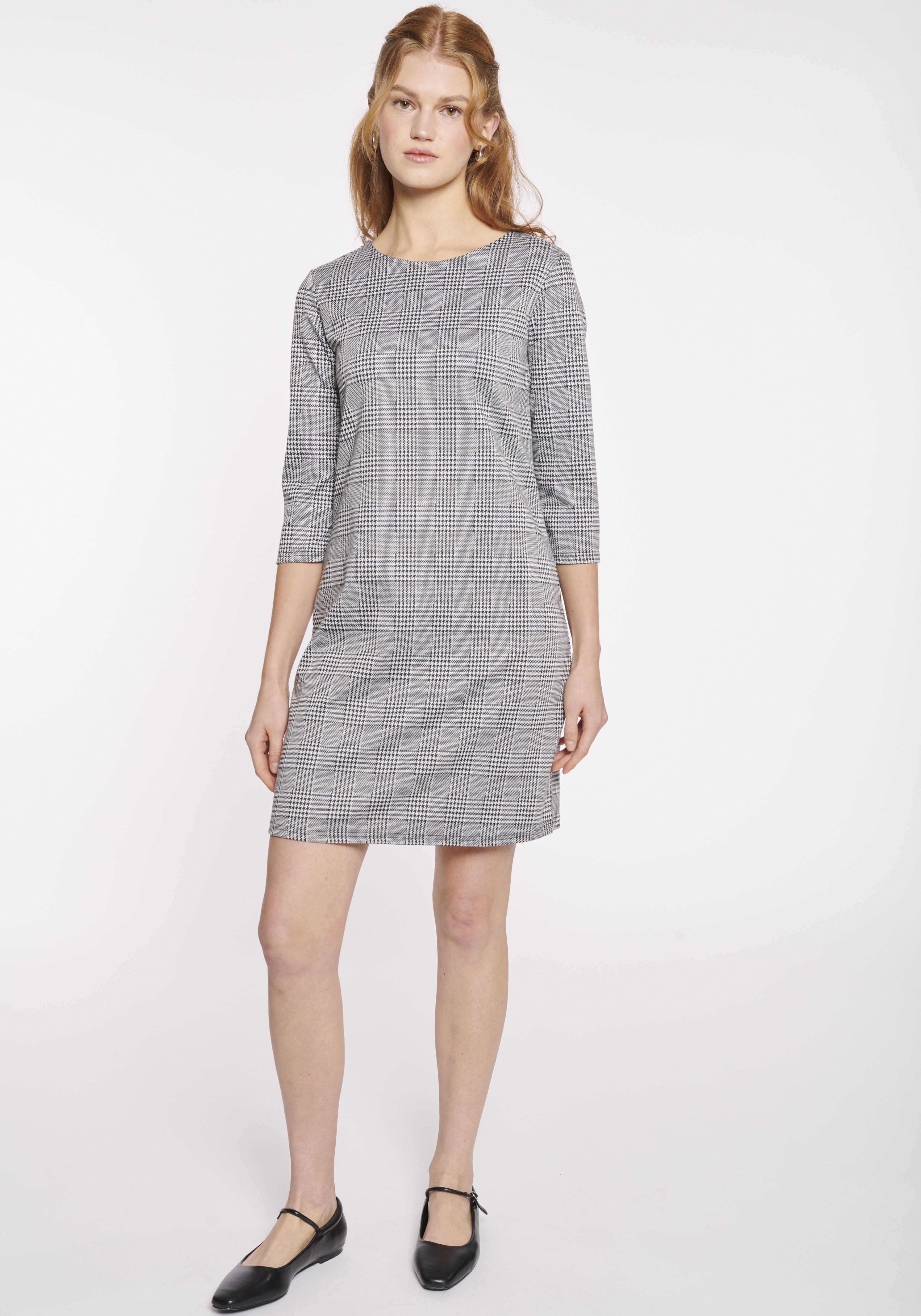 Minikleid HAILY’S "SH P DR Fr44anzi", Damen, Gr. M (38), N-Gr, 6653 schwarz check, Web, Obermaterial: 97% Polyester, 3% Elasthan, kariert, kurz, Rundhals, Kleider Minikleid, Sommerkleid