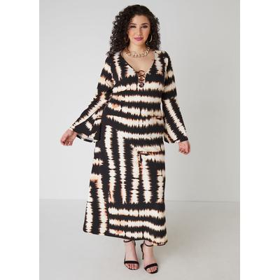 Plus Size Ring Embellished Printed Dress