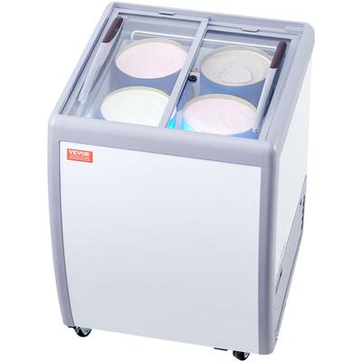 Kommerzielle Eiscreme-Vitrine, 158-L-Gefriertruhe, Mobiler Tiefkühlschrank mit Glasplatte,