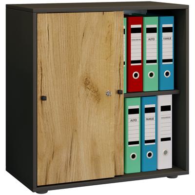 Aktenschrank VCM "Büroschrank Aktenschrank Schiebetüren Lona 2fach" Gr. 70, anthrazit, honig, eiche, B:70cm H:73cm T:37c